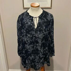 Cloth & Stone Anthropologie - Floral Tunic Blouse - Size Small - Black/Grey